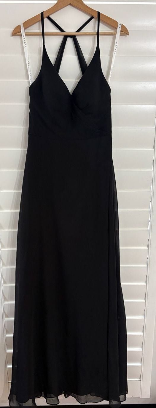Azazie Davis Black A-Line V-Neck Chiffon Floor-Length Bridesmaid Dress